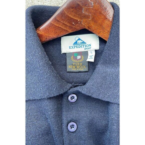 Vintage Expedition Polo mens size large pull over navy blue 100% wool - Picture 3 of 6